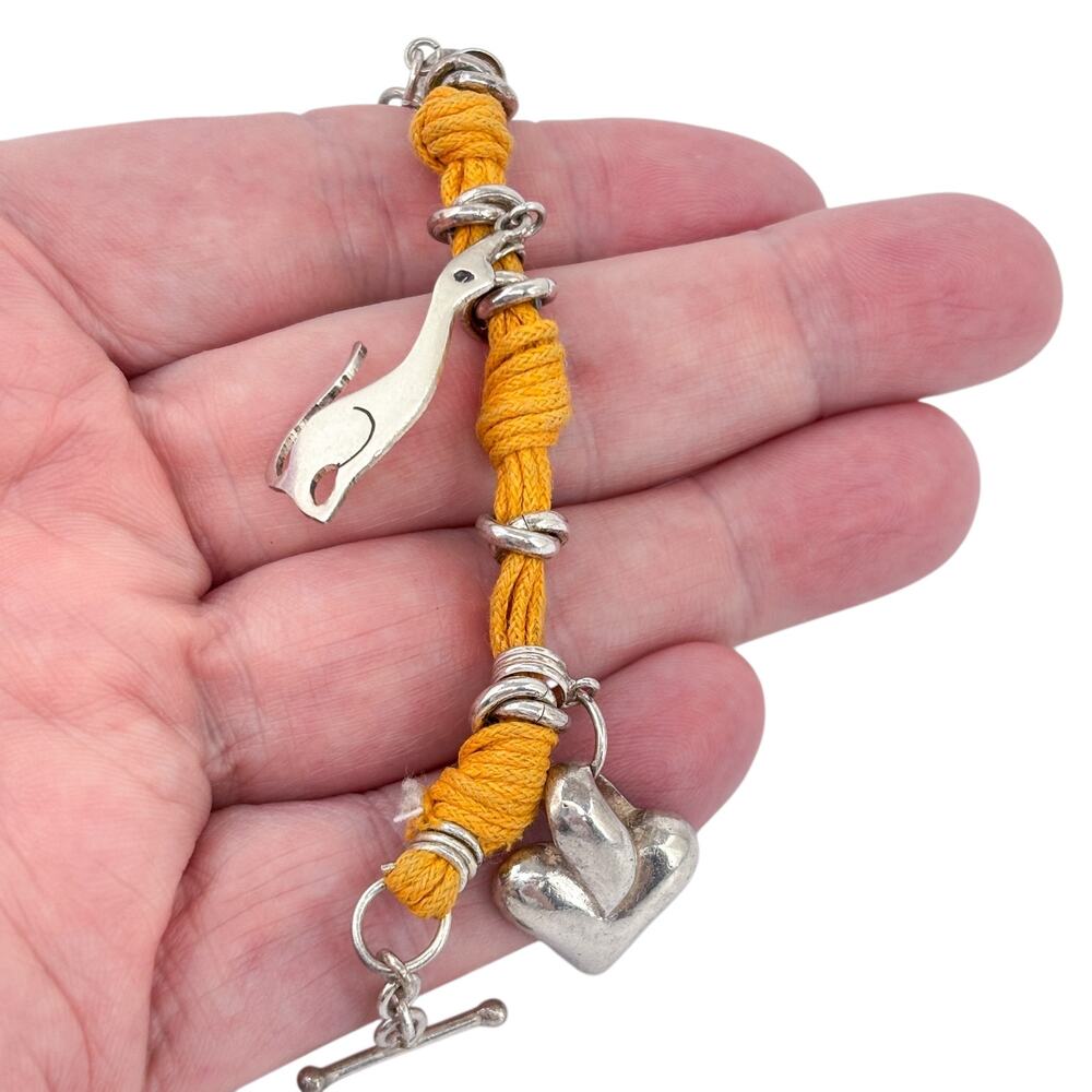 Vintage Sterling Silver 925 Orange Cord Cat Charm Bracelet 7.5"